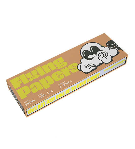 Flying Papers 1 1/4 Size Pre Rolled Organic Brown Paper Cones Display Case 40/Box