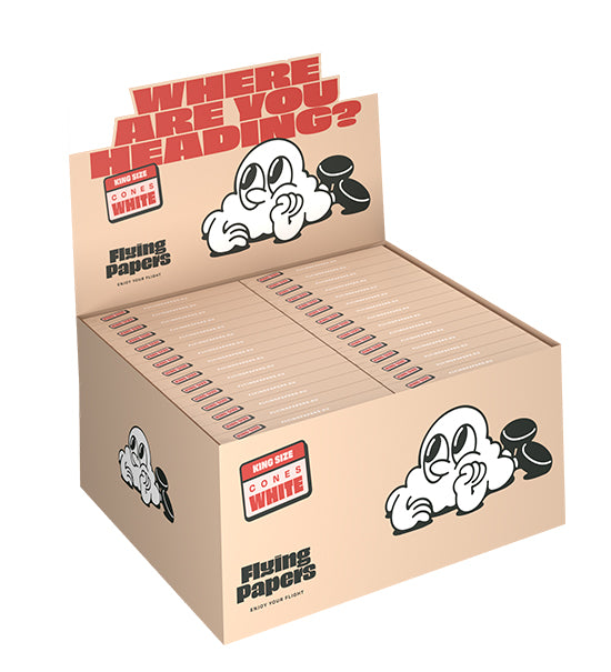Flying Papers King Size Pre Rolled Organic White Paper Cones Display Case 60/Box