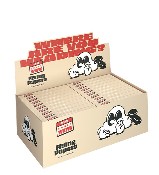 Flying Papers 1 1/4 Size Pre Rolled Organic White Paper Cones Display Case 40/Box