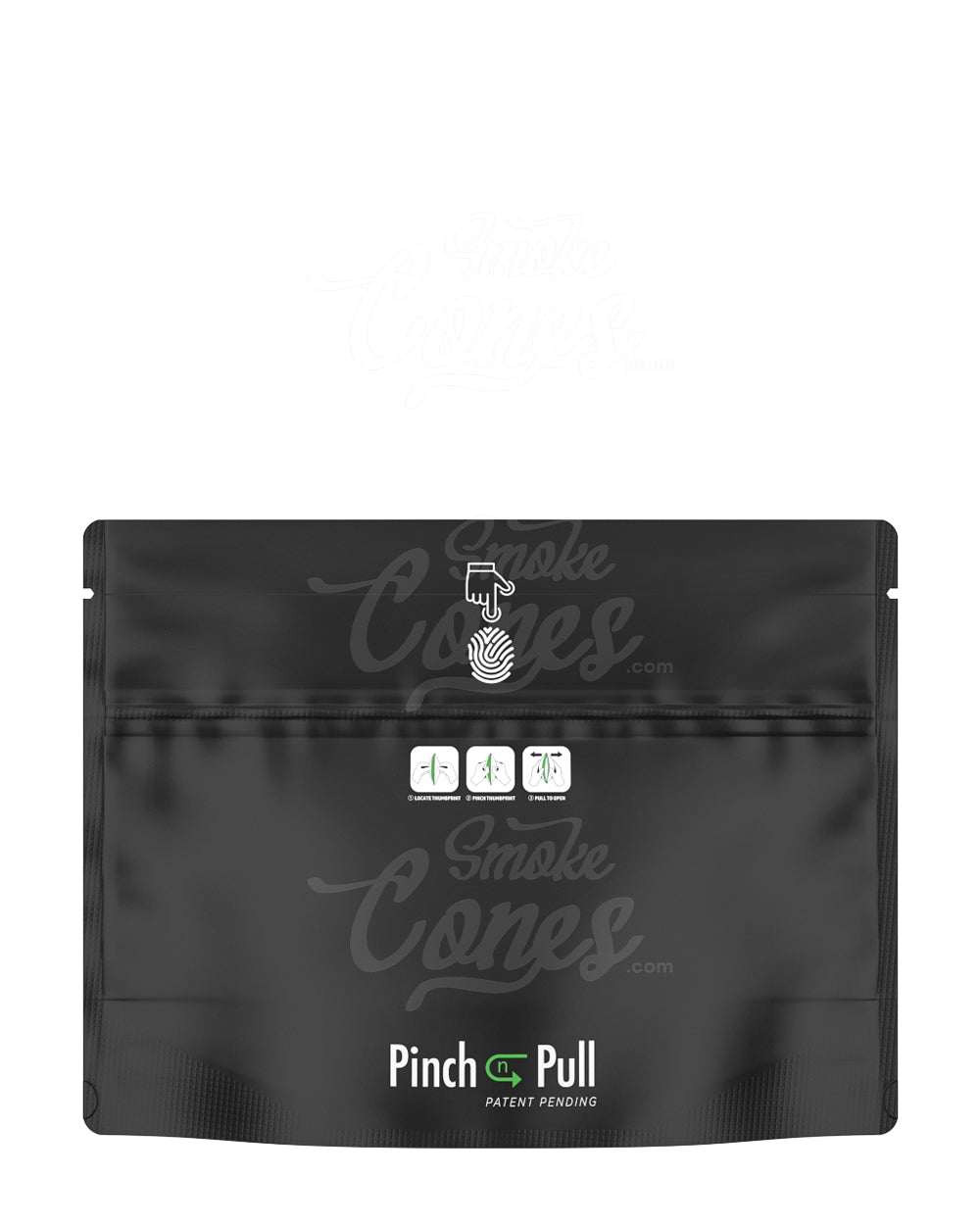 Matte-Black 8" x 6" Mylar Pinch N Pull Child Resistant Exit PCR Bags (28 grams) 250/Box