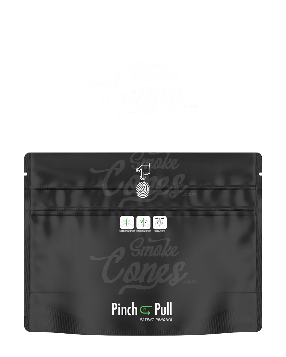 Matte-Black 8" x 6" Mylar Pinch N Pull Child Resistant Exit PCR Bags (28 grams) 250/Box