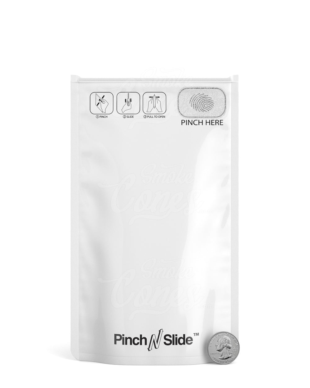Matte-White 5" x 8.5" Mylar Pinch N Slide 3.0 Child Resistant & Tamper Evident Bags (14 grams) 250/Box