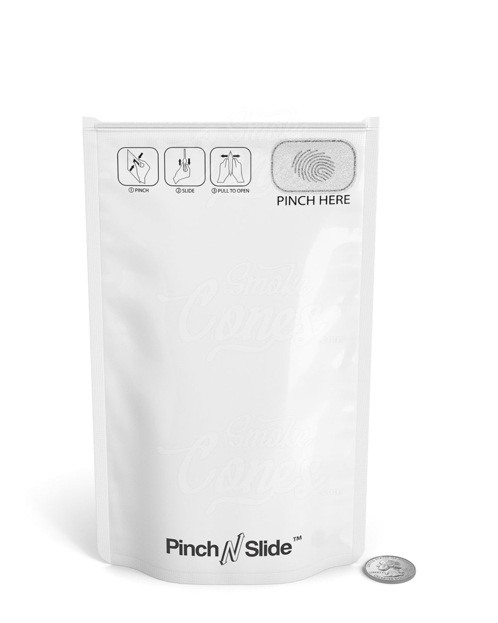 Matte-White 5" x 8.5" Mylar Pinch N Slide 3.0 Child Resistant & Tamper Evident Bags (14 grams) 250/Box