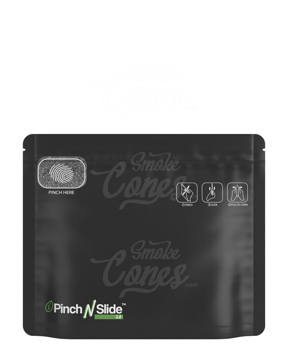 Matte-Black 8" x 6.7" PCR Mylar Pinch N Slide 3.0 Child Resistant & Tamper Evident Exit Bags (28 grams) 250/Box