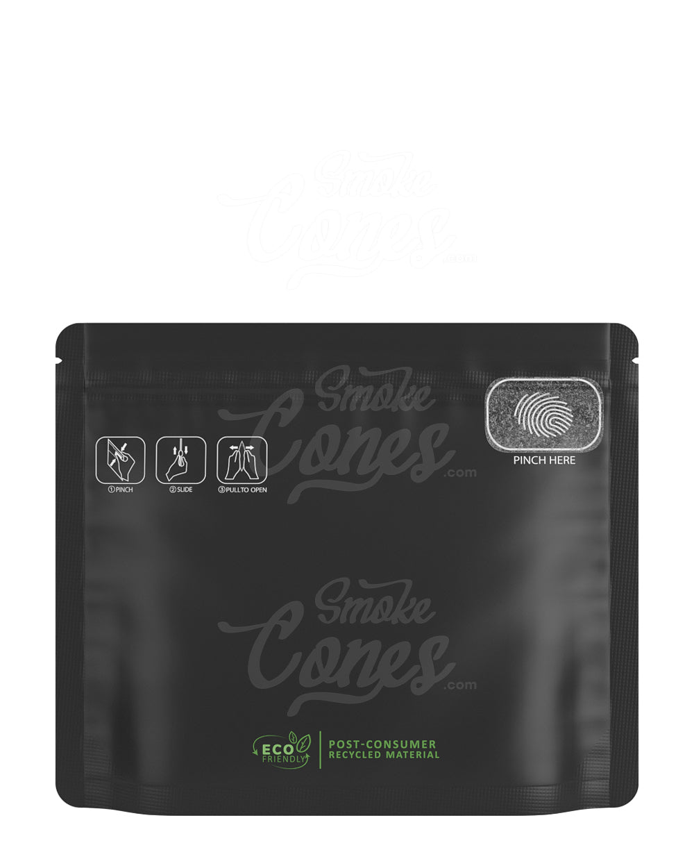 Matte-Black 8" x 6.7" PCR Mylar Pinch N Slide 3.0 Child Resistant & Tamper Evident Exit Bags (28 grams) 250/Box