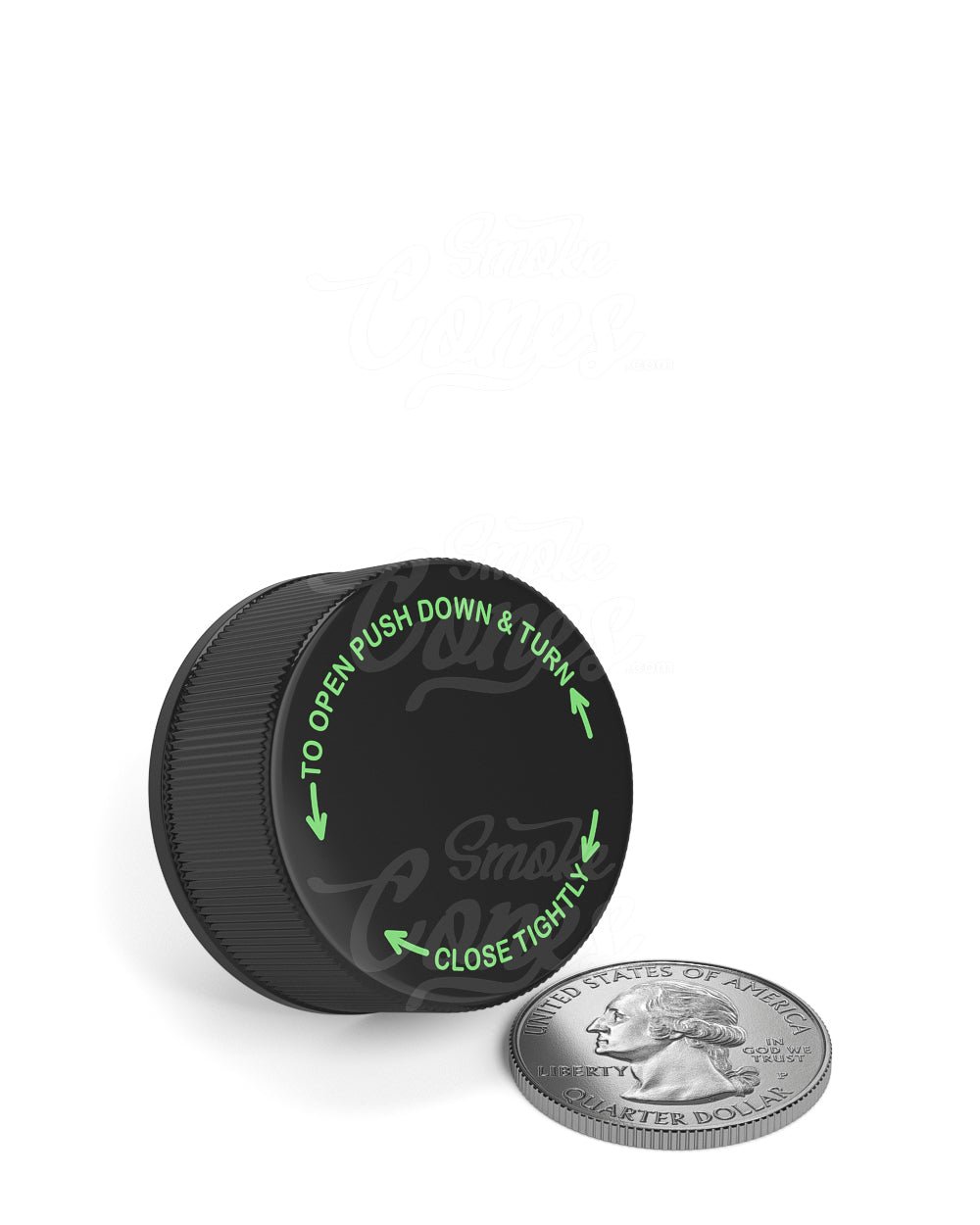 28mm Ribbed Push and Turn Child Resistant Plastic Caps With Foam Liner - Glossy Black - 504/Box - 5