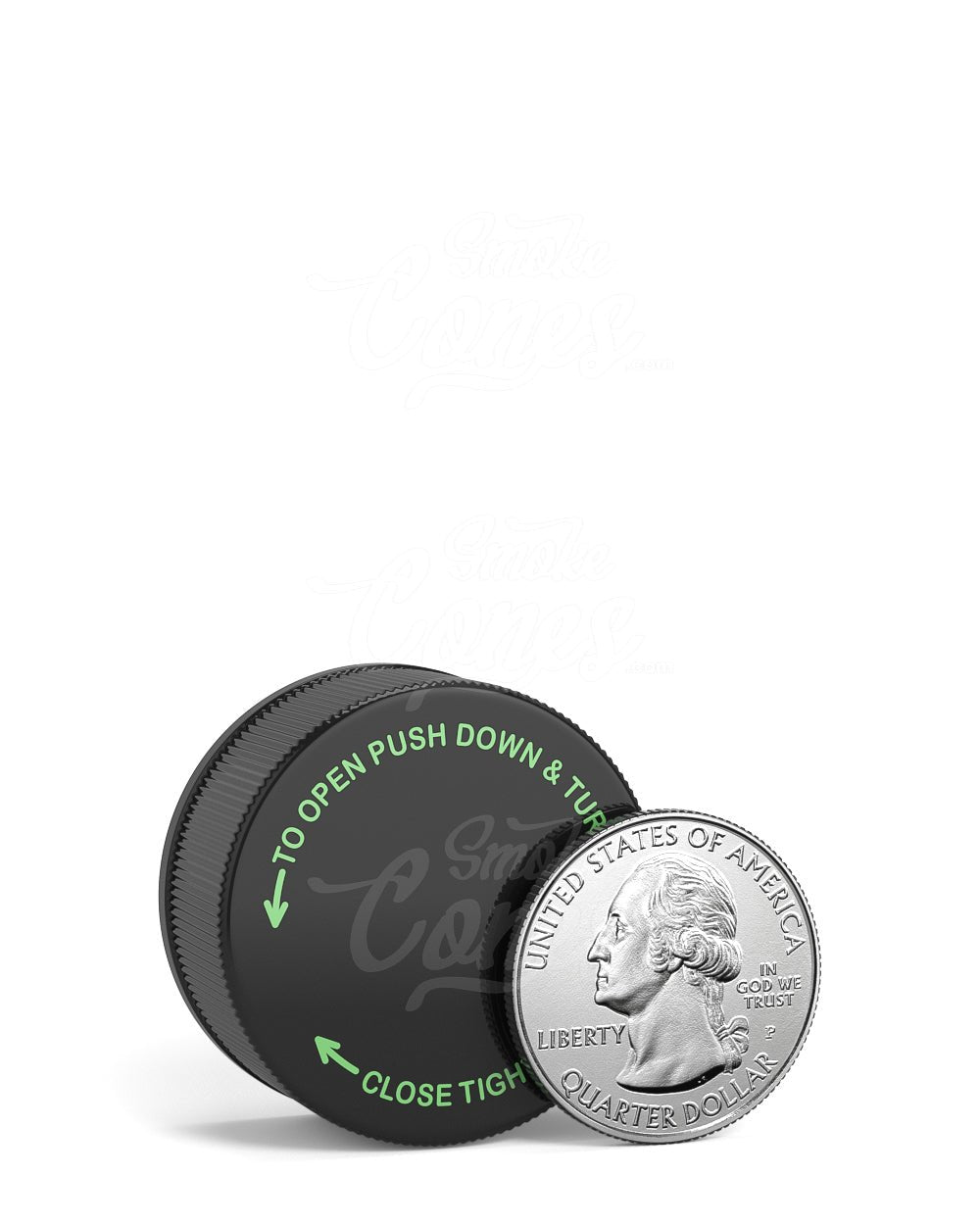 28mm Ribbed Push and Turn Child Resistant Plastic Caps With Foam Liner - Glossy Black - 504/Box - 6