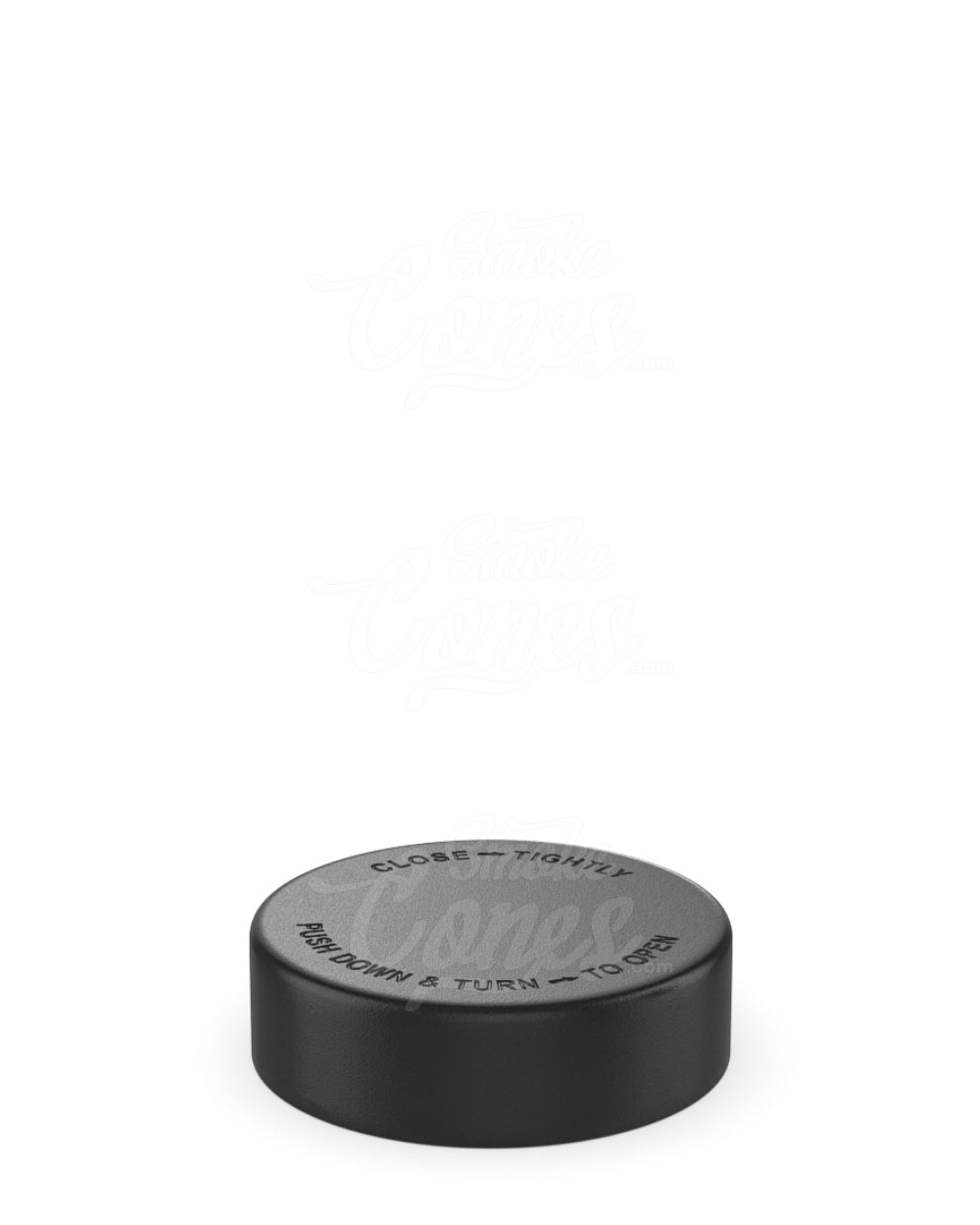 50mm Smooth Push and Turn Child Resistant Plastic PCR Caps With Foam Liner - Black - 100/Box