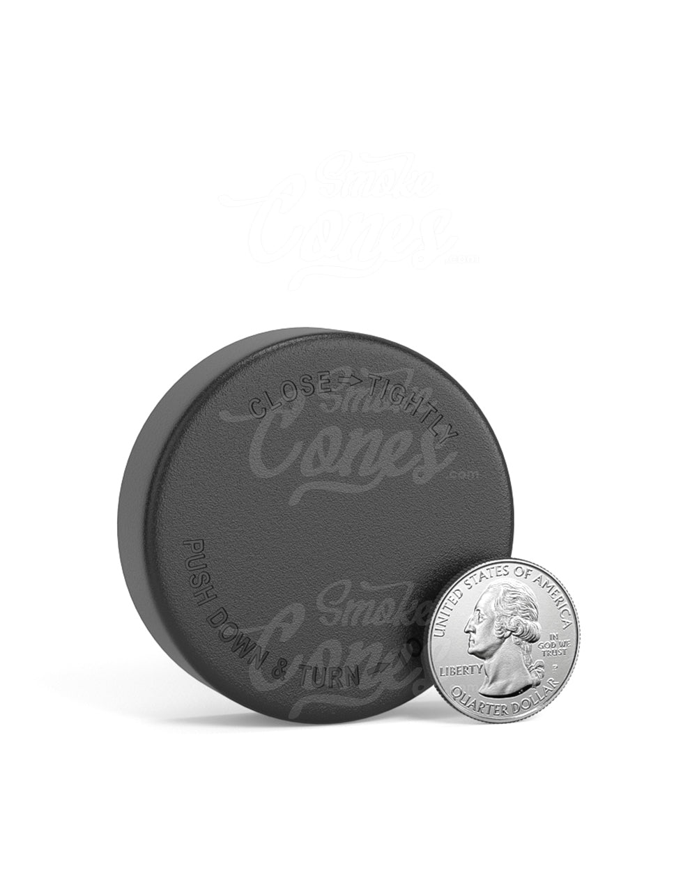 50mm Smooth Push and Turn Child Resistant Plastic Caps With Pressure Sensitive Inliners - Black - 100/Box - 6
