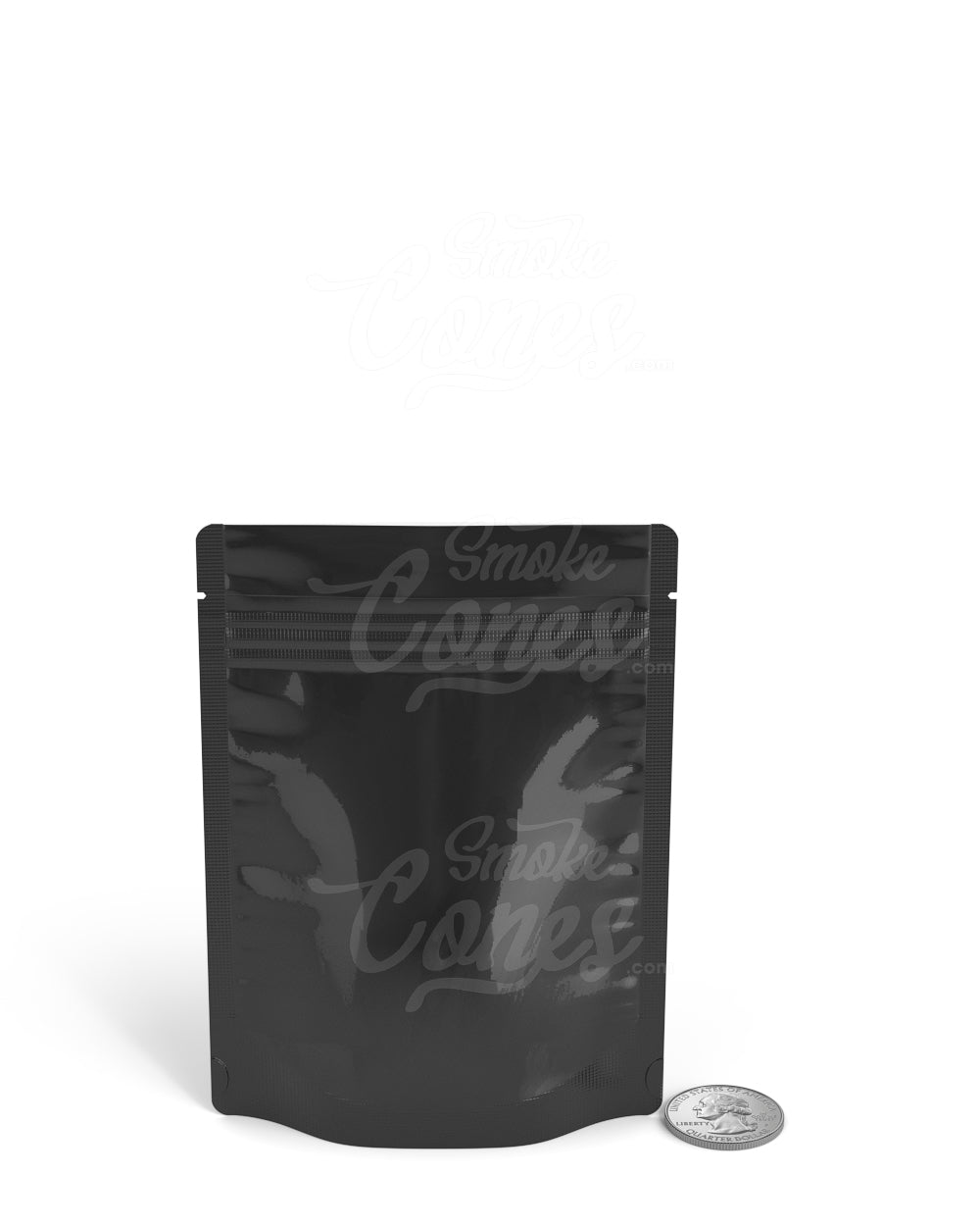 Glossy-Black 3.62" x 5" Mylar Tamper Evident Tear Notch PCR Bags (3.5 grams) 1000/Box