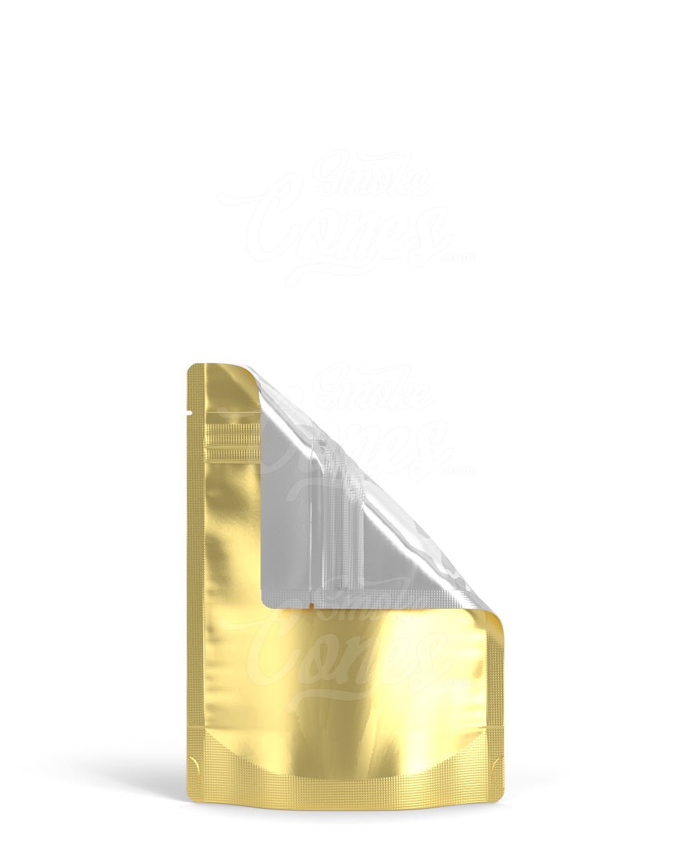 Matte - Gold 3.6" x 5" Mylar Tamper Evident Tear Notch Bags (3.5 grams) 1000/Box - 5