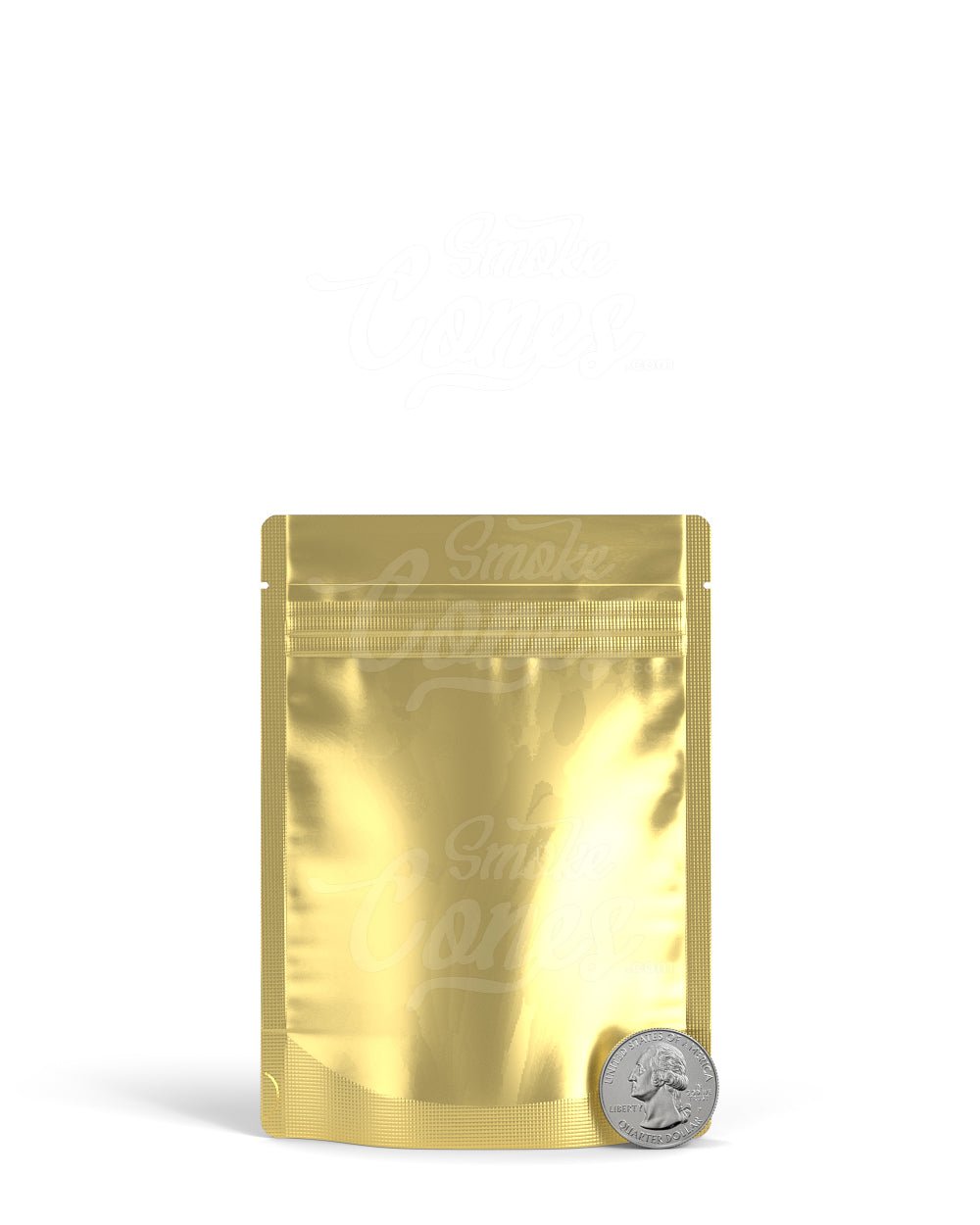 Matte - Gold 3.6" x 5" Mylar Tamper Evident Tear Notch Bags (3.5 grams) 1000/Box - 6