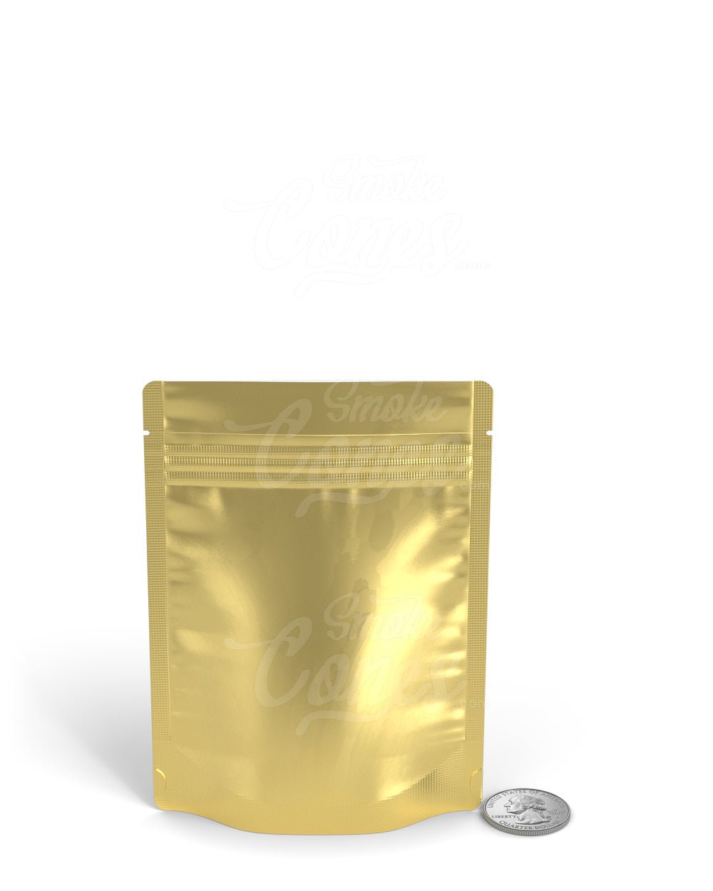Matte - Gold 3.6" x 5" Mylar Tamper Evident Tear Notch Bags (3.5 grams) 1000/Box - 7