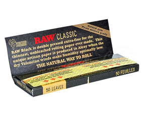RAW 1 1/4 Size Black Natural Classic Rolling Papers 24/Box - 4