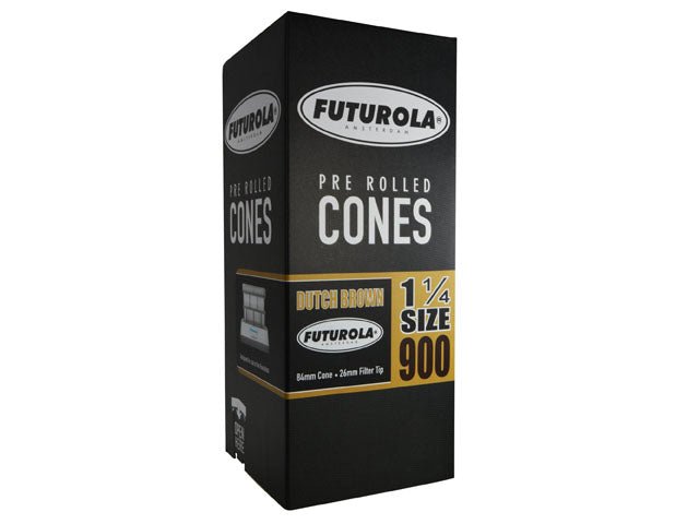 Futurola 84mm 1 1-4 Size Dutch Brown Pre Rolled Paper Cones 900/Box - 1
