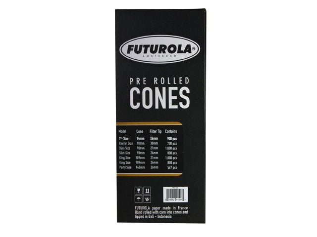 Futurola 84mm 1 1-4 Size Dutch Brown Pre Rolled Paper Cones 900/Box - 5