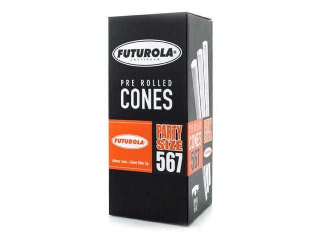 Futurola 140mm Party Size Classic White Pre Rolled Paper Cones 567/Box - 1