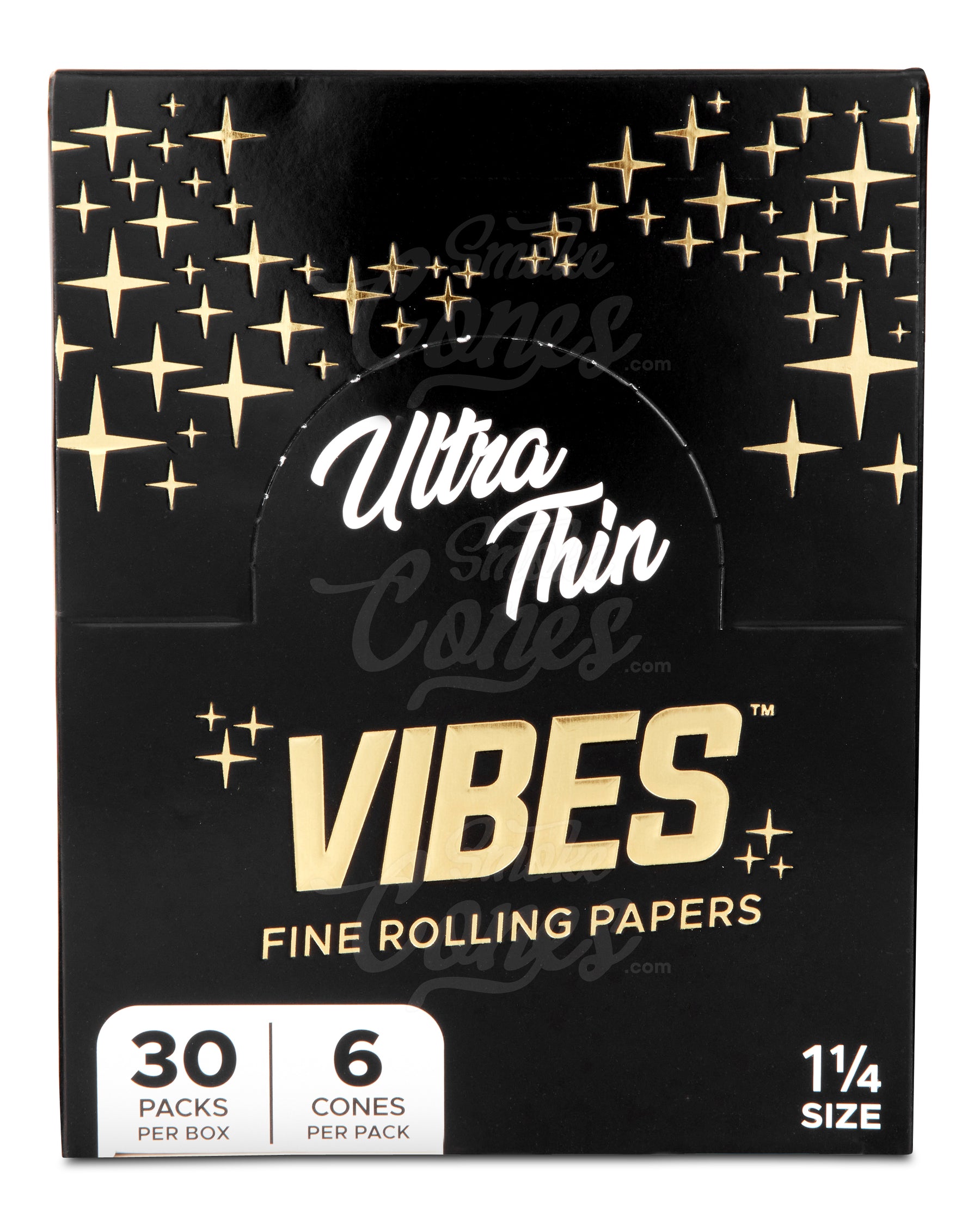 Vibes 84mm 1 1/4 Sized Pre Rolled Ultra Thin Unbleached Paper Cones 30/Box