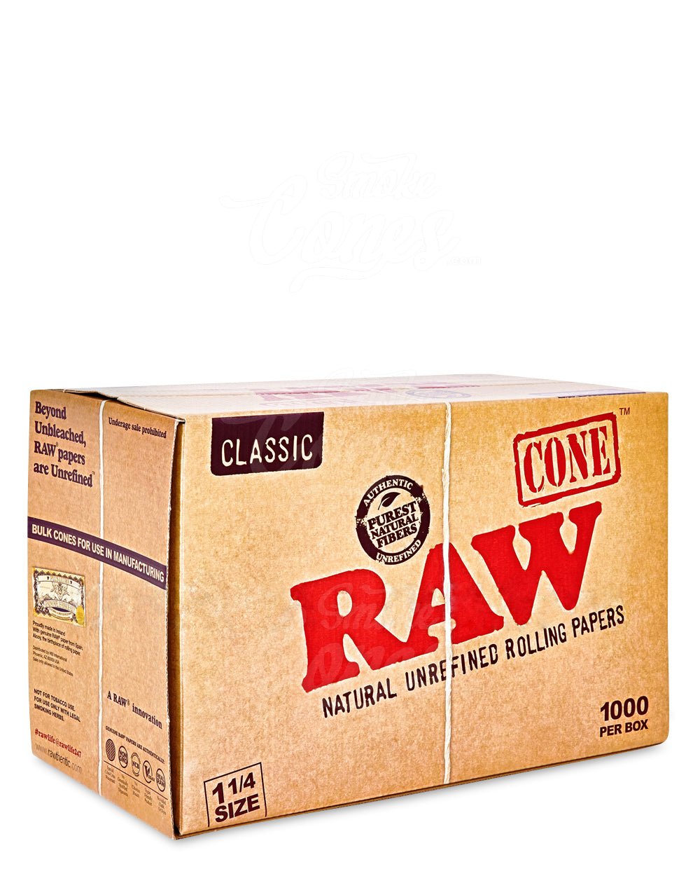 Atento Viento fuerte Persistente RAW Classic 1 1/4 Size 84mm Pre Rolled Unbleached Paper Cones 1000/Box