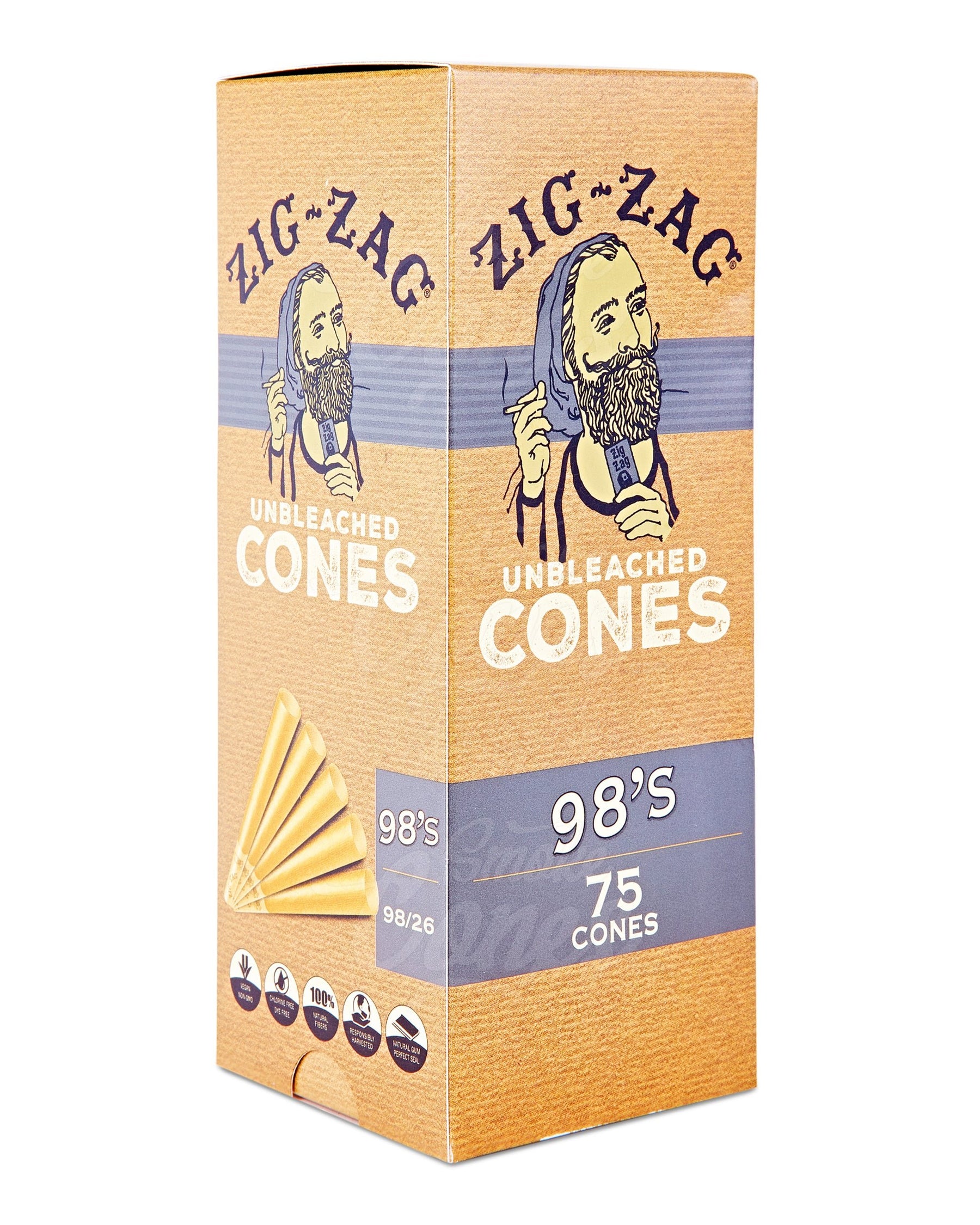 Zig-Zag 98's Unbleached Pre Rolled Paper Cones 75/Box - 1