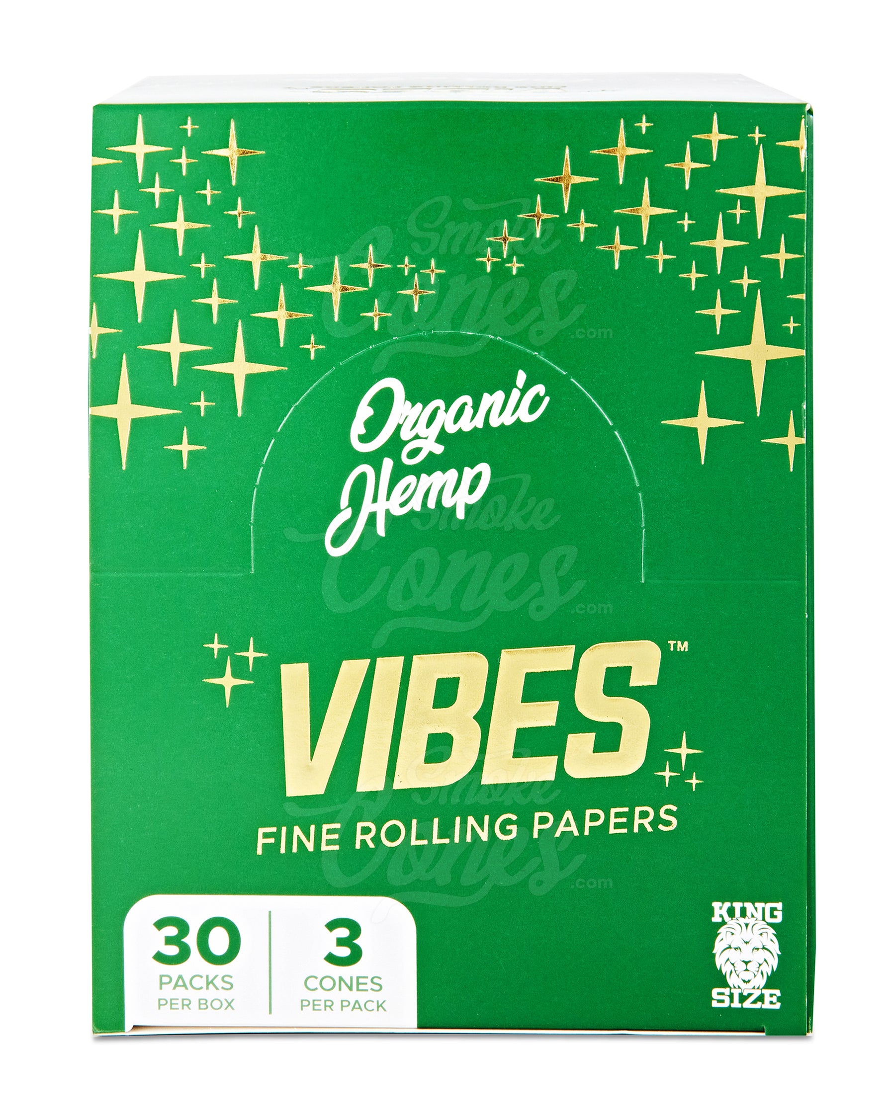 Vibes 109mm King Sized Pre Rolled Organic Hemp Paper Cones 30/Box