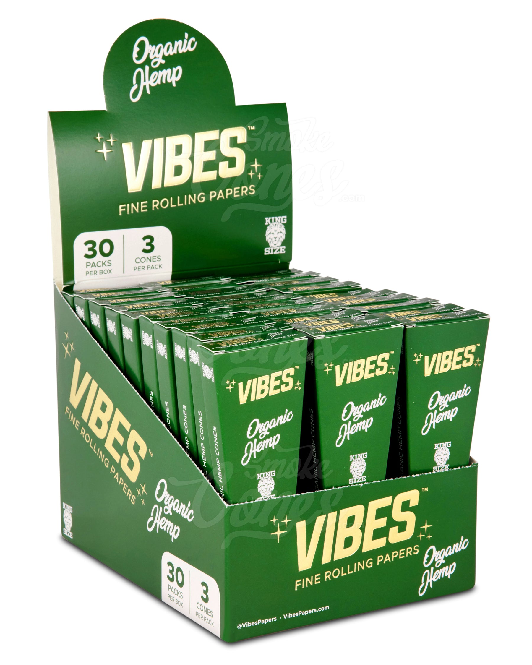 Vibes 109mm King Sized Pre Rolled Organic Hemp Paper Cones 30/Box