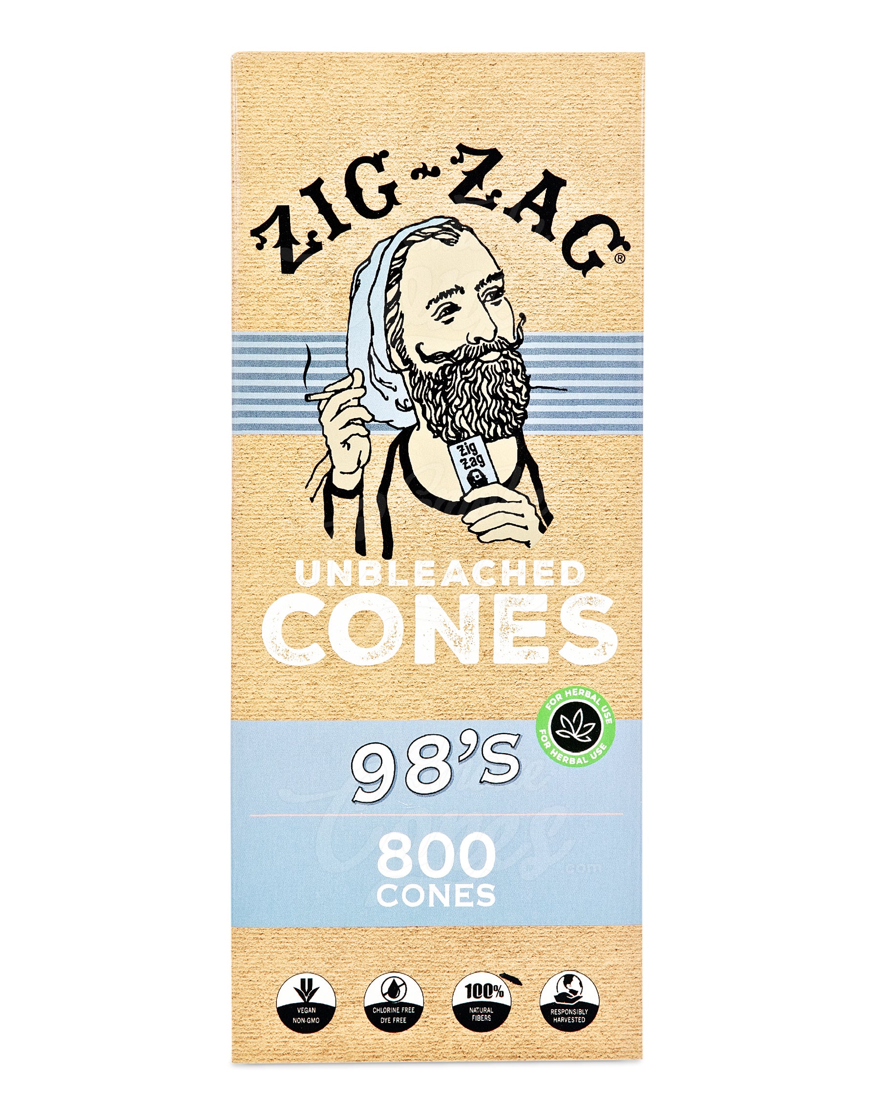 Zig Zag 98mm 98 Special Sized Pre Rolled Unbleached Paper Cones 800/Box - 4