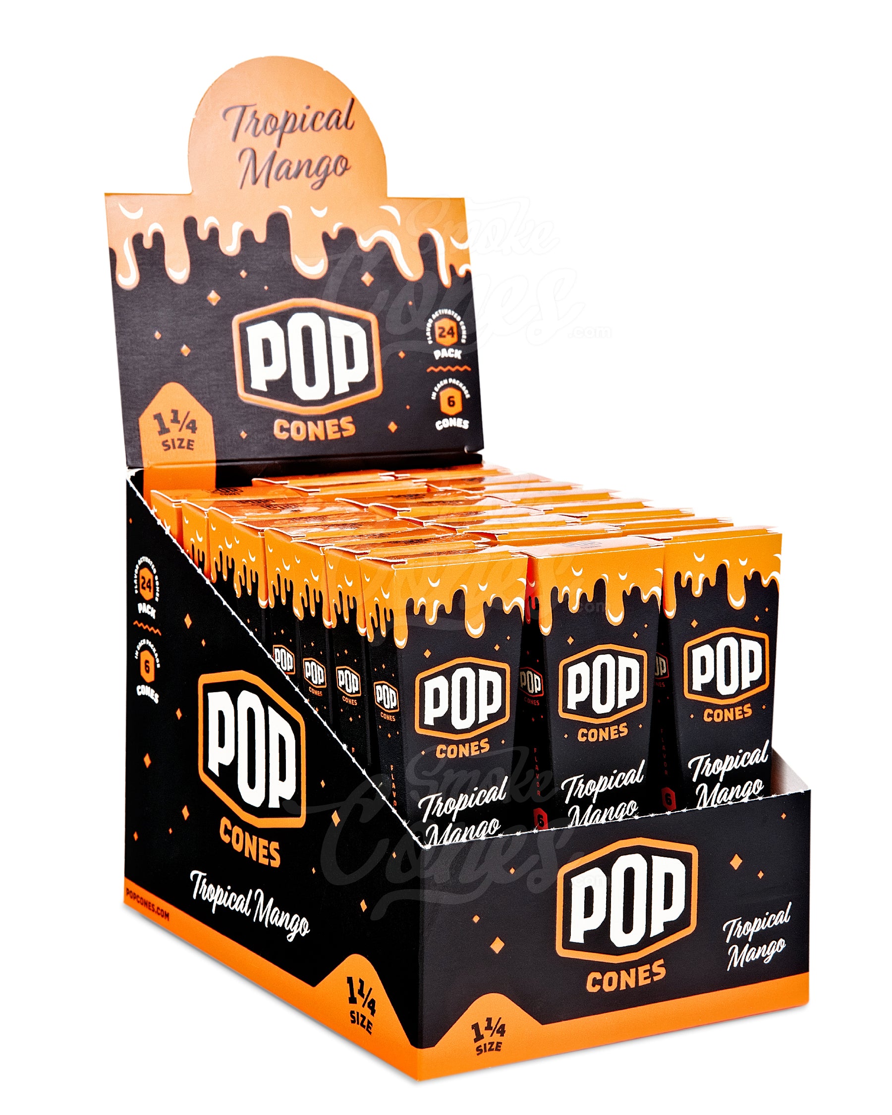 Pop Cones Tropical Mango 84mm 1 1/4 Sized Pre Rolled Cones 24/Box