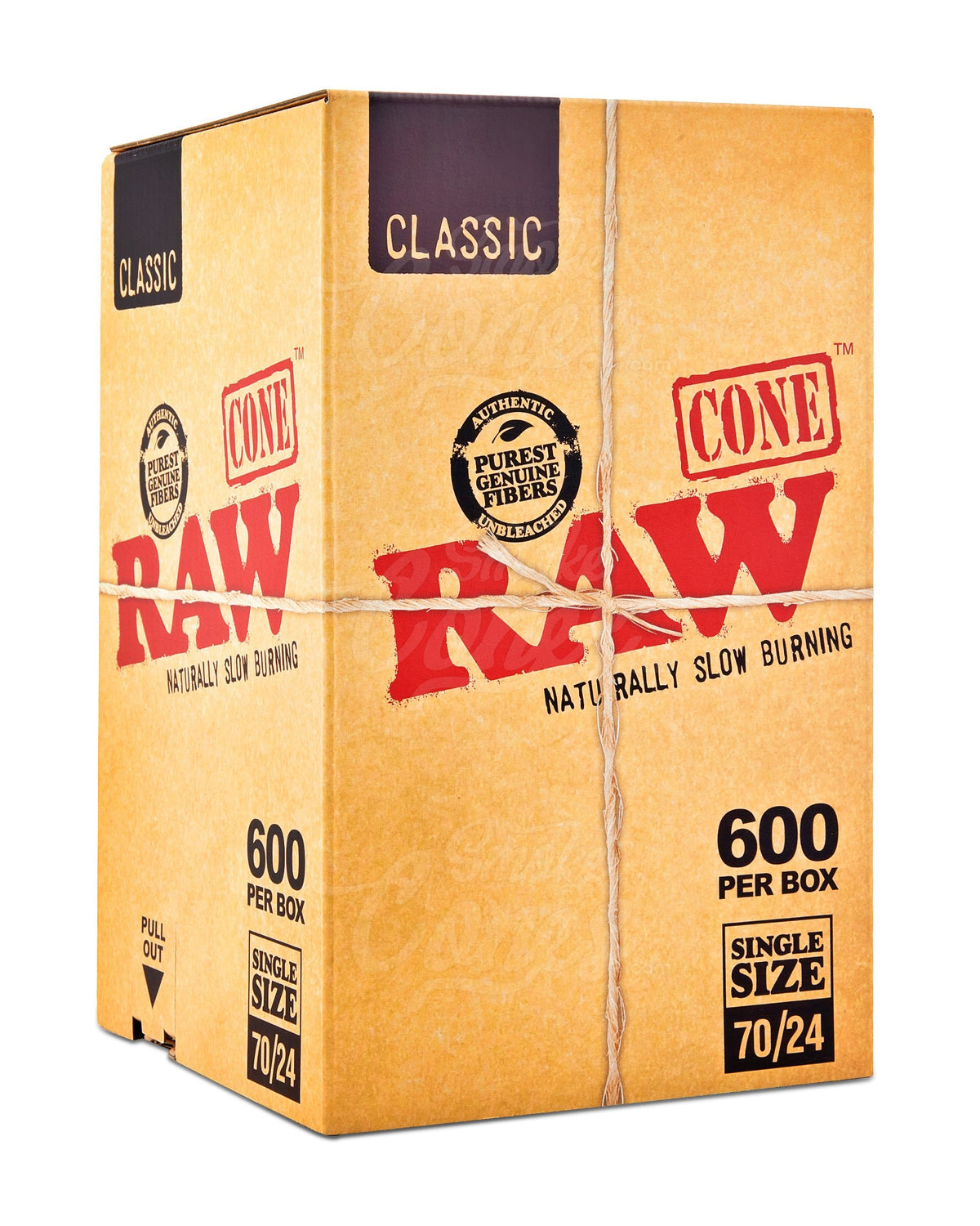 RAW 70mm Classic Single Sized Pre Rolled Unbleached Cones 600/Box - 1