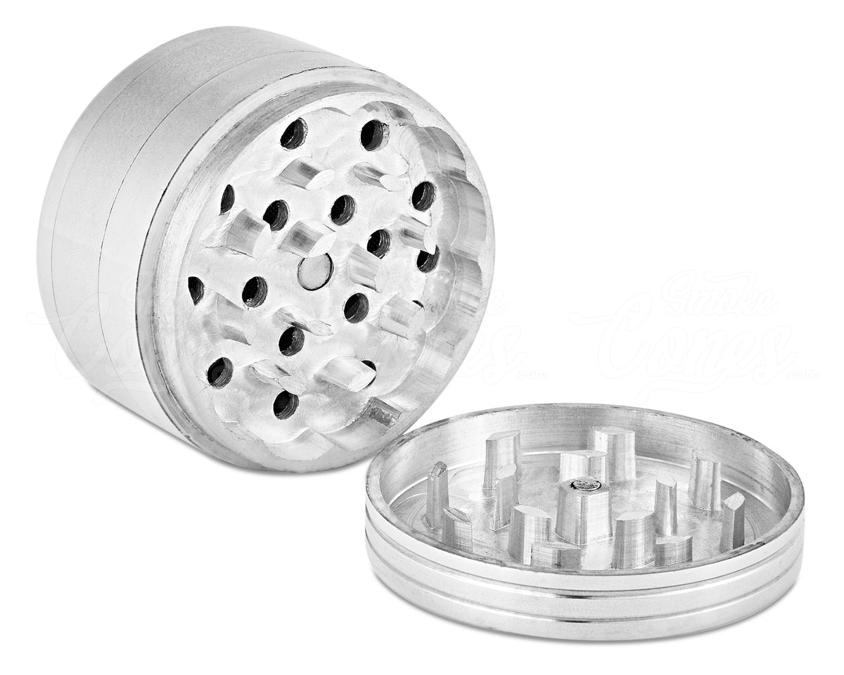 4 Piece 63mm Silver Aluminum Magnetic Metal Grinder w/ Catcher