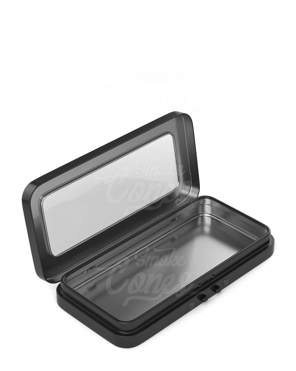 Child Resistant & Sustainable Hinged-Lid Large Vista Black Tin Box w/ See-Through Window 100/Box - 1