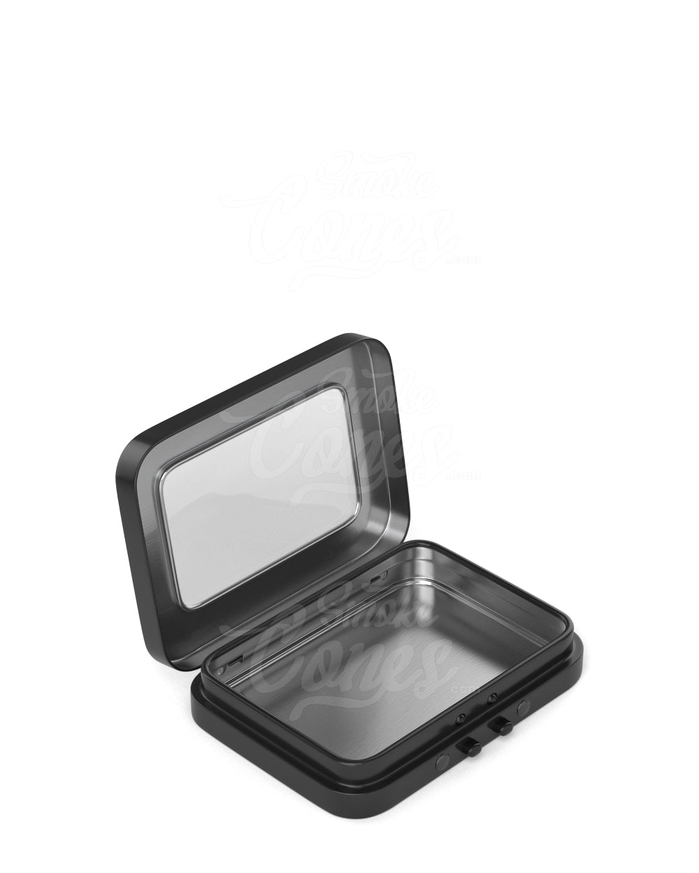 Child Resistant & Sustainable Hinged-Lid Mini Size Vista Black Tin Box w/ See-Through Window 100/Box - 1