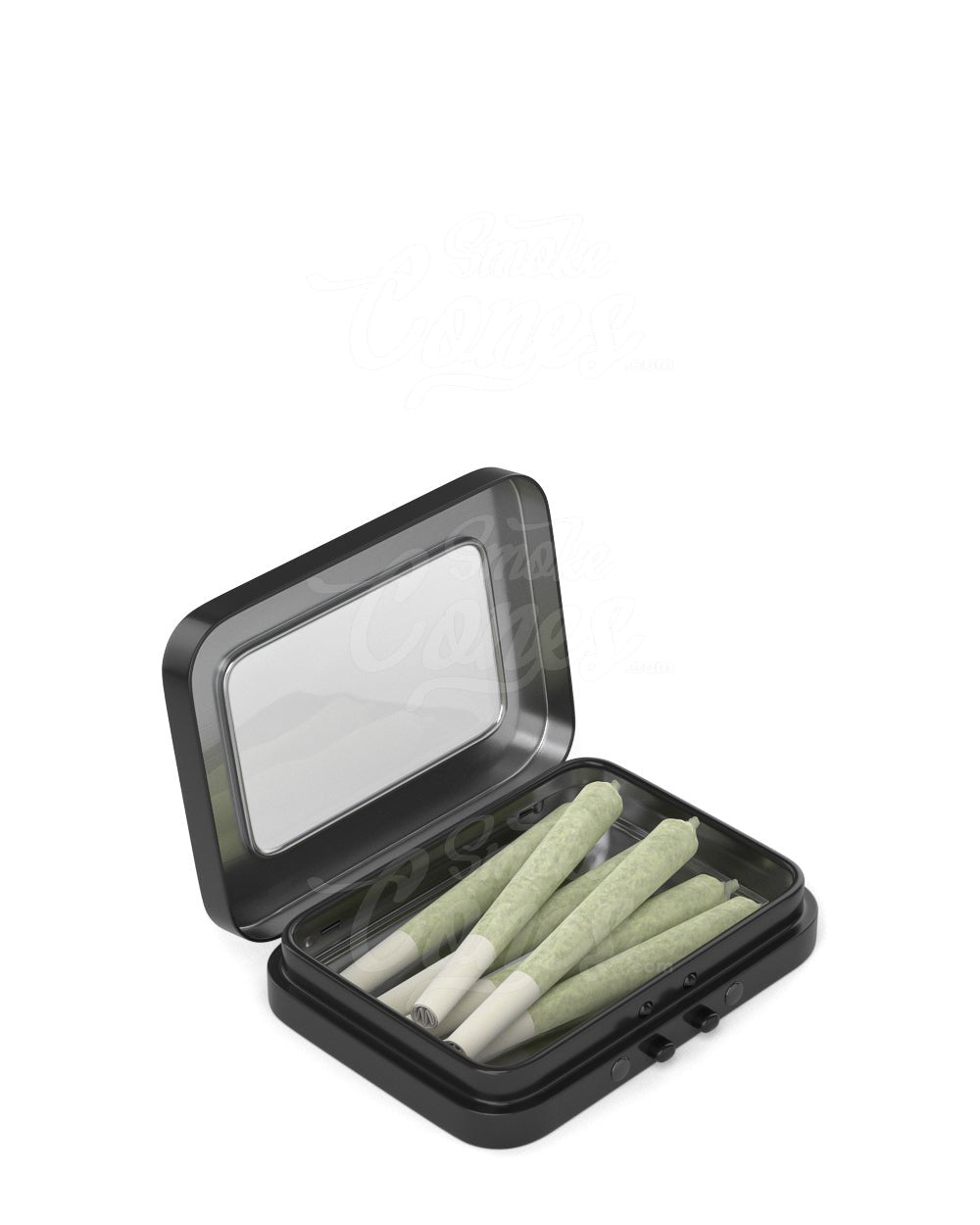 Child Resistant & Sustainable Hinged-Lid Mini Size Vista Black Tin Box w/ See-Through Window 100/Box - 2
