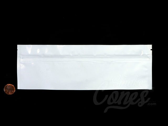 White-White 9" x 3" Mylar Flat Seal Zip Bags (Pre Roll & Syringe) 1000/Box - 1