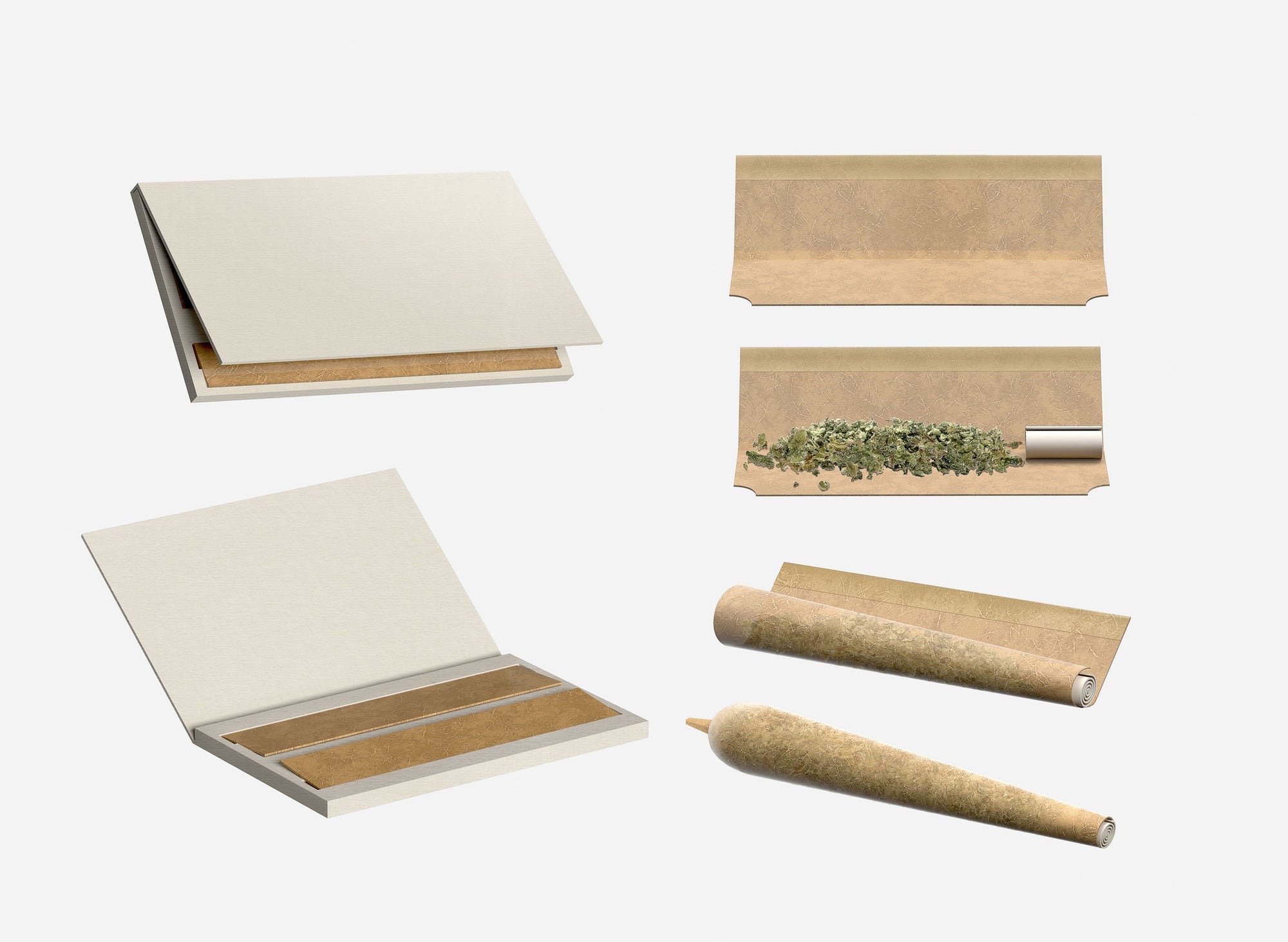 Brown cardboard tubes of various heights on a dark background, with a white rolled paper in the foreground