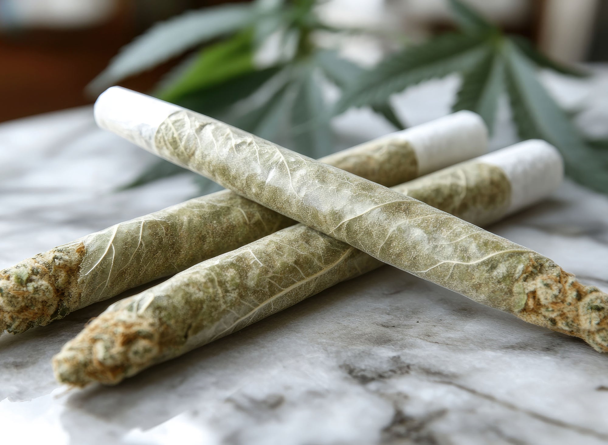 Two brown textured cones with dark spots on a bright green background, spaced apart