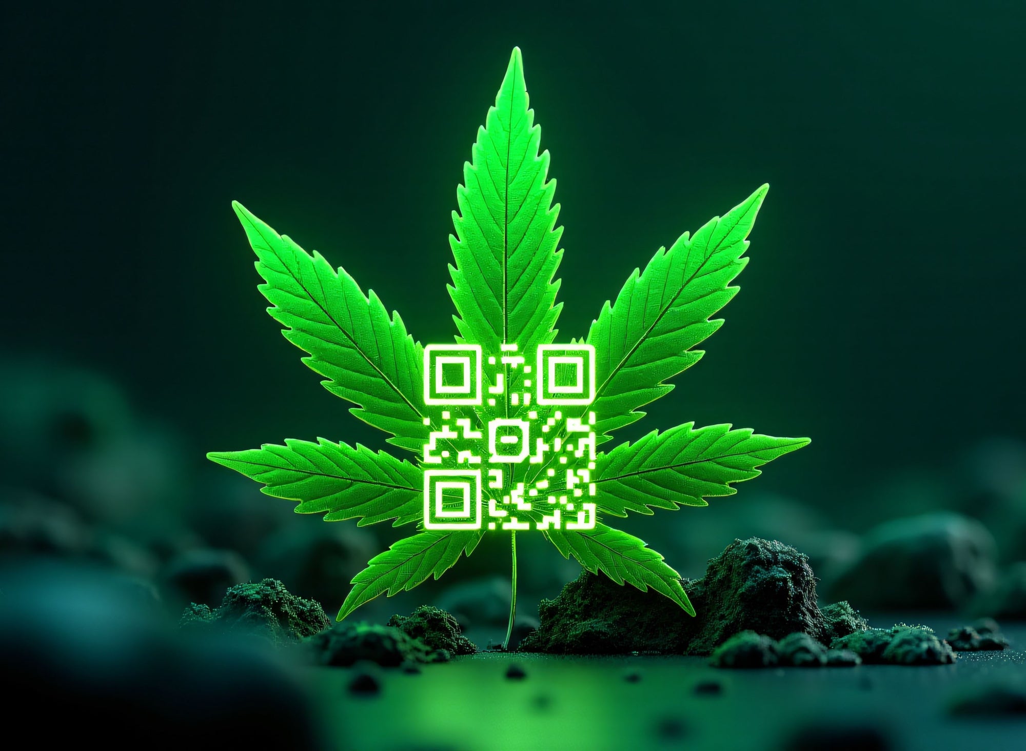Person in red sweater sitting on bench with laptop, facing a wall with a QR code and a tree with red leaves