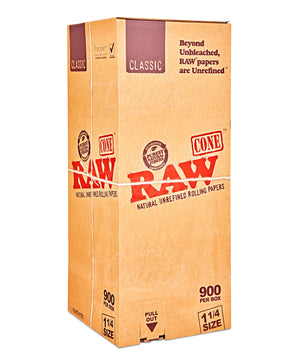 RAW 26mm 1 1-4 Size Pre Rolled Paper Cones 900/Box - 1