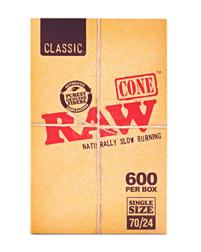 RAW 70mm Classic Single Sized Pre Rolled Unbleached Cones 600/Box - 4