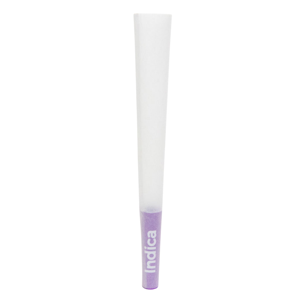 Custom Cones USA 1 1/4 Size 84mm Pre Rolled Cones w/ Purple 'Indica' Text Filter Tip Refined White Paper 900/Box