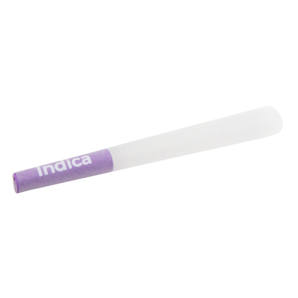 Custom Cones USA 1 1/4 Size 84mm Pre Rolled Cones w/ Purple 'Indica' Text Filter Tip Refined White Paper 900/Box