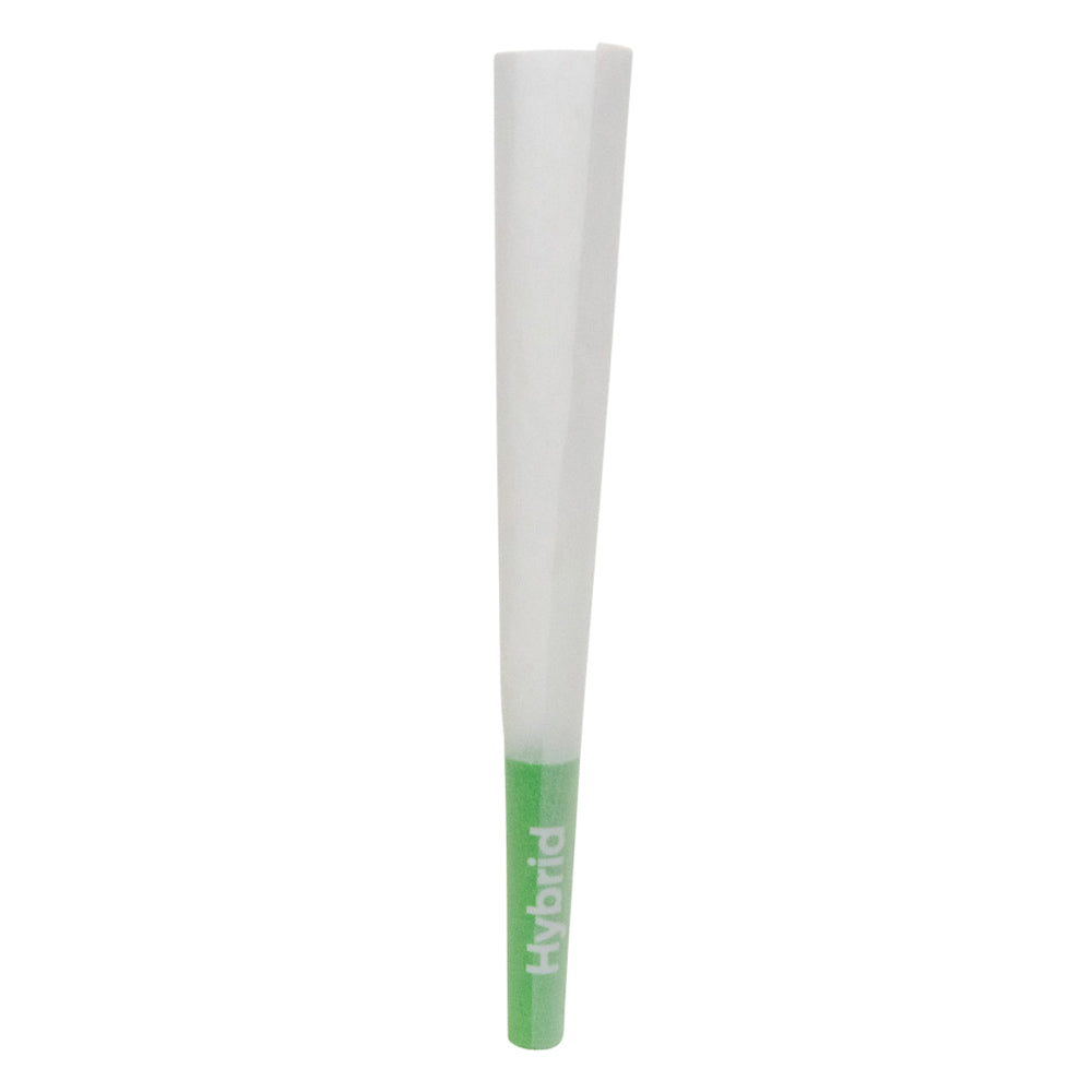 Custom Cones USA 1 1/4 Size 84mm Pre Rolled Cones w/ Green 'Hybrid' Text Filter Tip Refined White Paper 900/Box