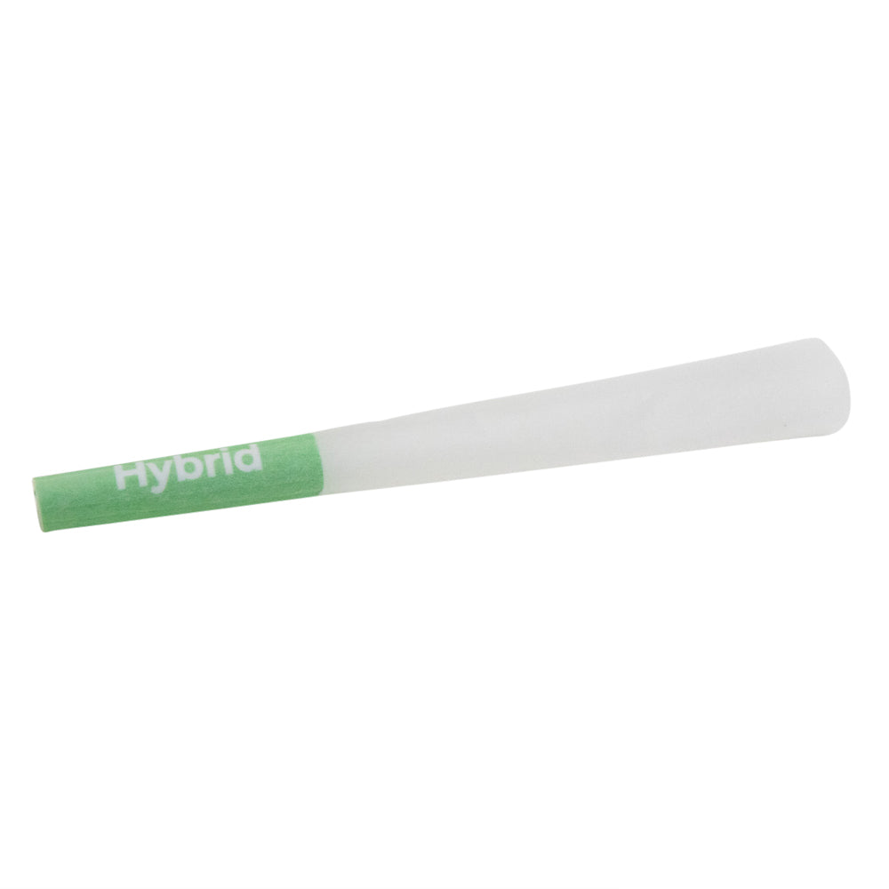 Custom Cones USA 1 1/4 Size 84mm Pre Rolled Cones w/ Green 'Hybrid' Text Filter Tip Refined White Paper 900/Box