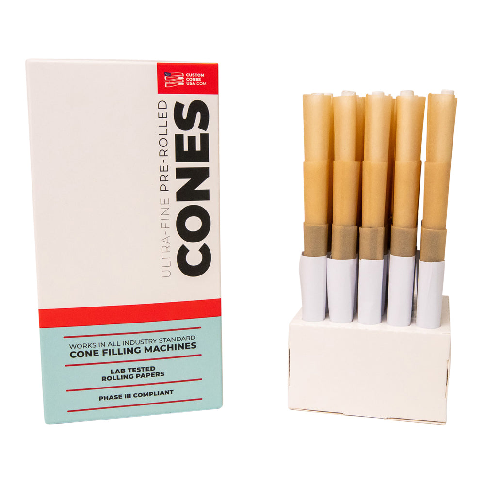 Custom Cones USA 90mm Pre Rolled Cones w/ Glass Filter Tip Natural Brown Paper 75/Box