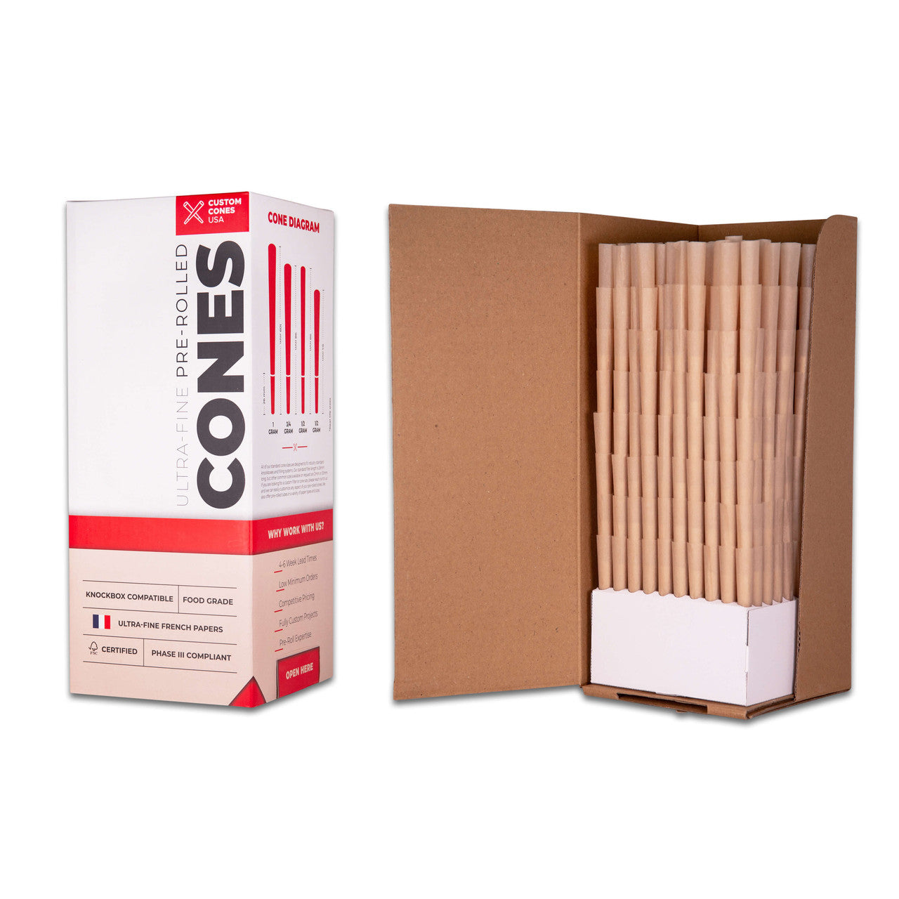 Custom Cones King Size 109mm Pre Rolled Unbleached Brown Paper Cones 800/Box