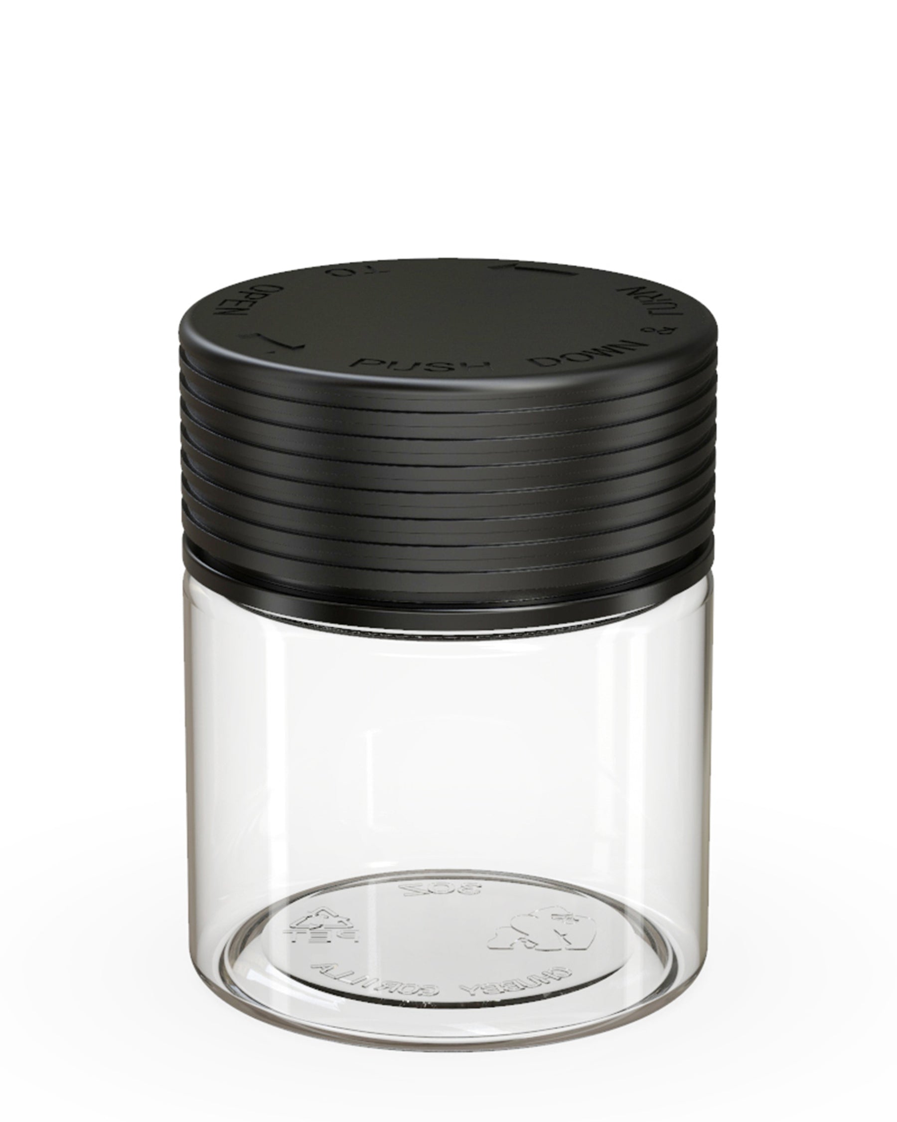 3oz Chubby Gorilla Clear Child Resistant Clear Plastic Spiral Jar w/ Black Cap 400/Box