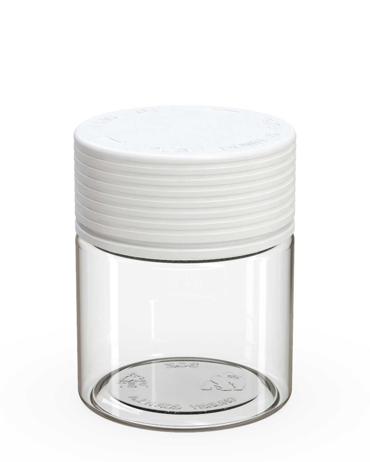 3oz Chubby Gorilla Clear Child Resistant Clear Plastic Spiral Jar w/ White Cap 400/Box