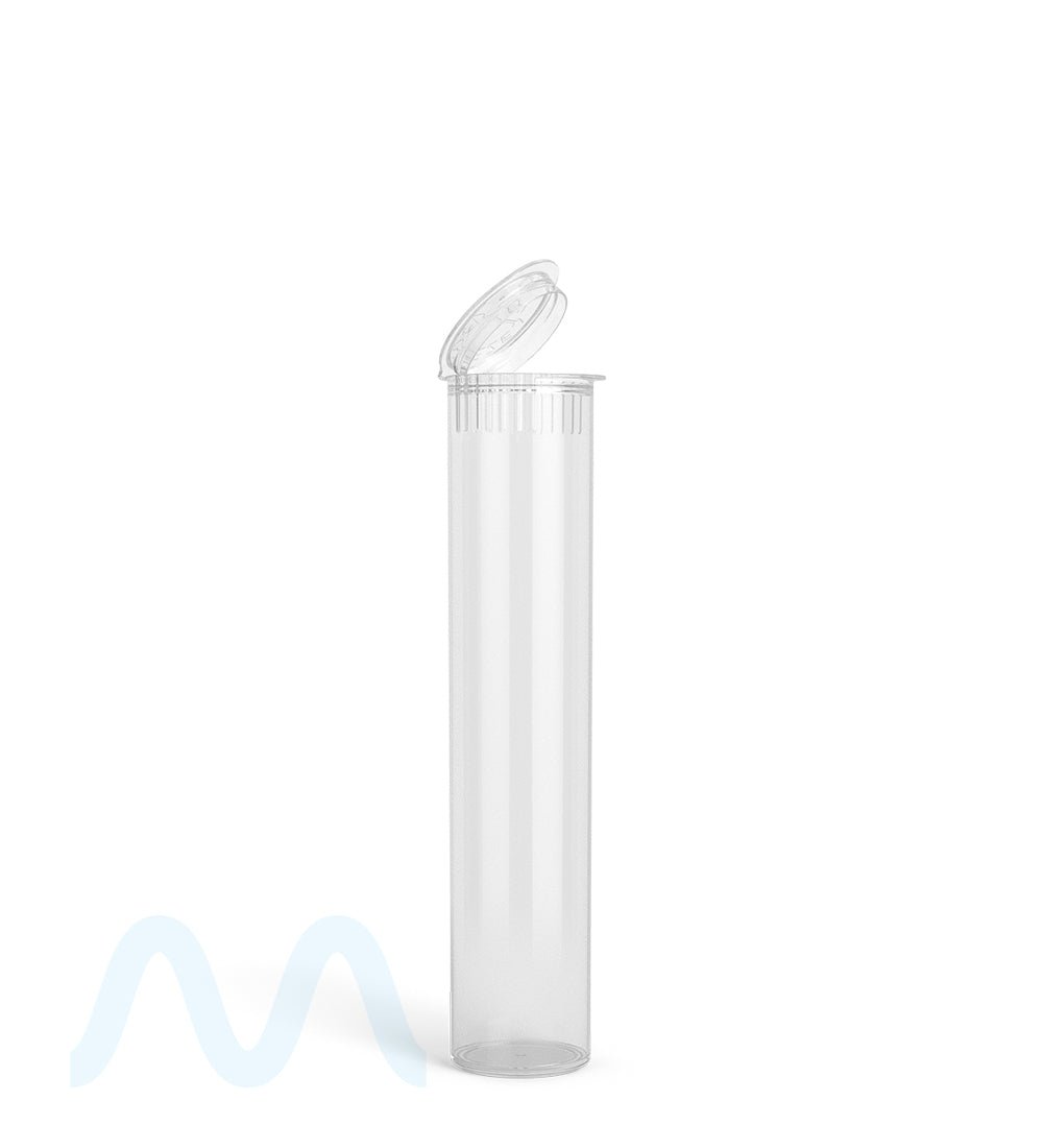 Child Resistant | Pop Top Plastic Pre-Roll Tubes (Open) | 90mm - Clear - 1000 Count