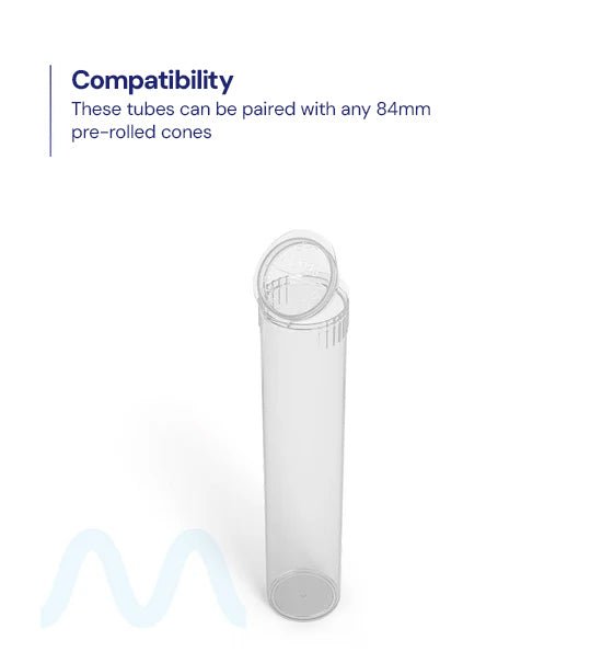Child Resistant | Pop Top Plastic Pre-Roll Tubes (Open) | 90mm - Clear - 1000 Count
