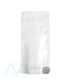 Matte - White 8.5" x 4" Mylar Tamper Evident Tear Notch Bags (28 grams) 1000/Box - 5